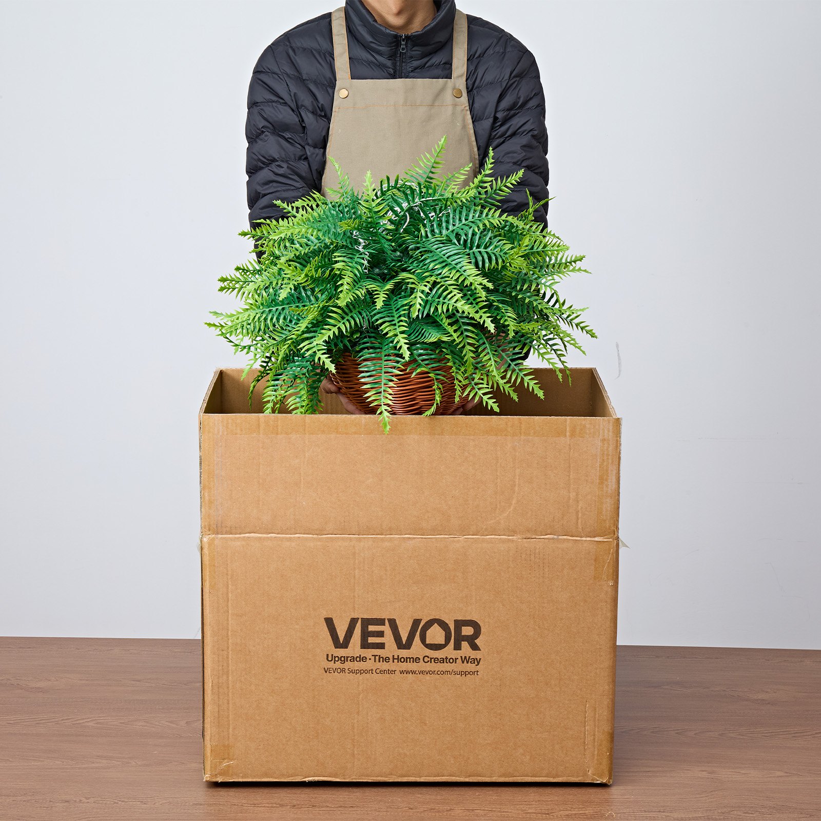 VEVOR Artificial Ferns, 2 Pcs Fake Hanging Boston Fern Bush Plant with 584 mm Hanging Length, Plastic Faux Greenery for Indoor and Outdoor Decor, For Wall, Wedding Party, Home, Porch Garden, Office