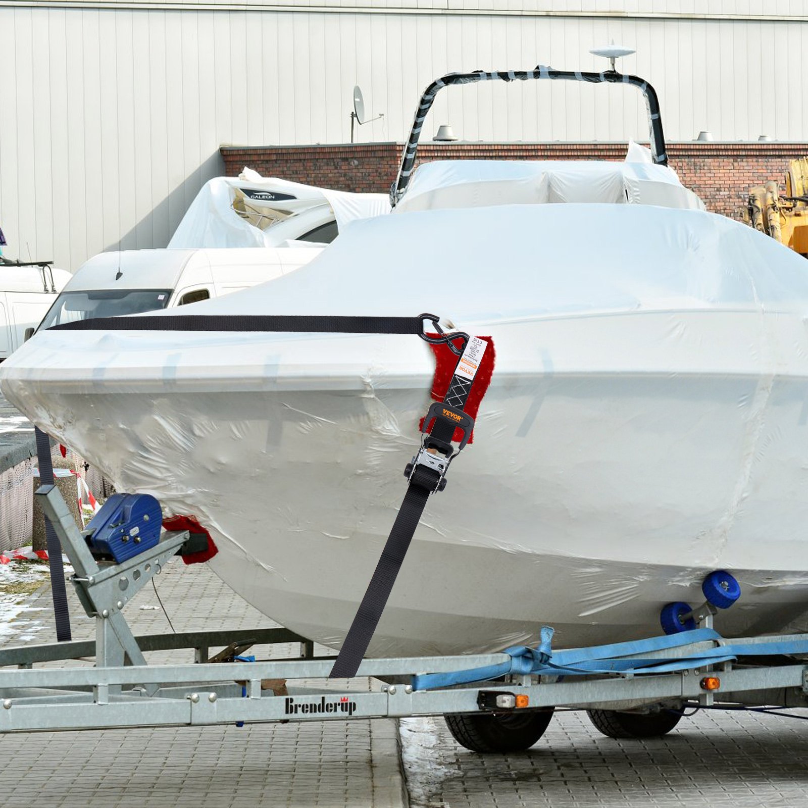 VEVOR 4er-Set Spanngurt 0,04 x 2,4 m Zurrgurt 2362 kg Ratschenzurrgurt Polyester-Gurt und Kohlenstoffstahl-Haken Befestigungsgurt Ratschenspanngurt Ideal für Motorräder Fahrräder Kajaks UTV Boote ATV