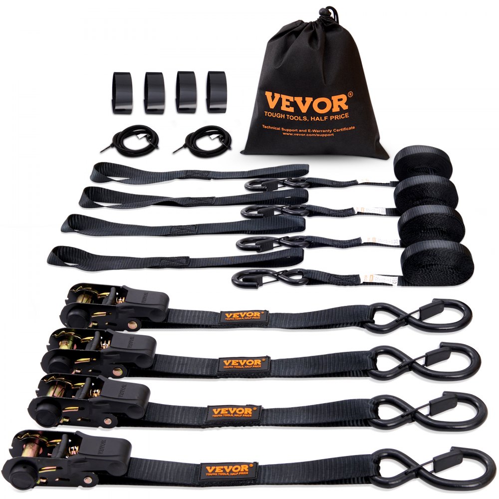 VEVOR 4er-Pack Spanngurte mit Ratsche, 2200 lbs, 1"x15', robust für Fracht