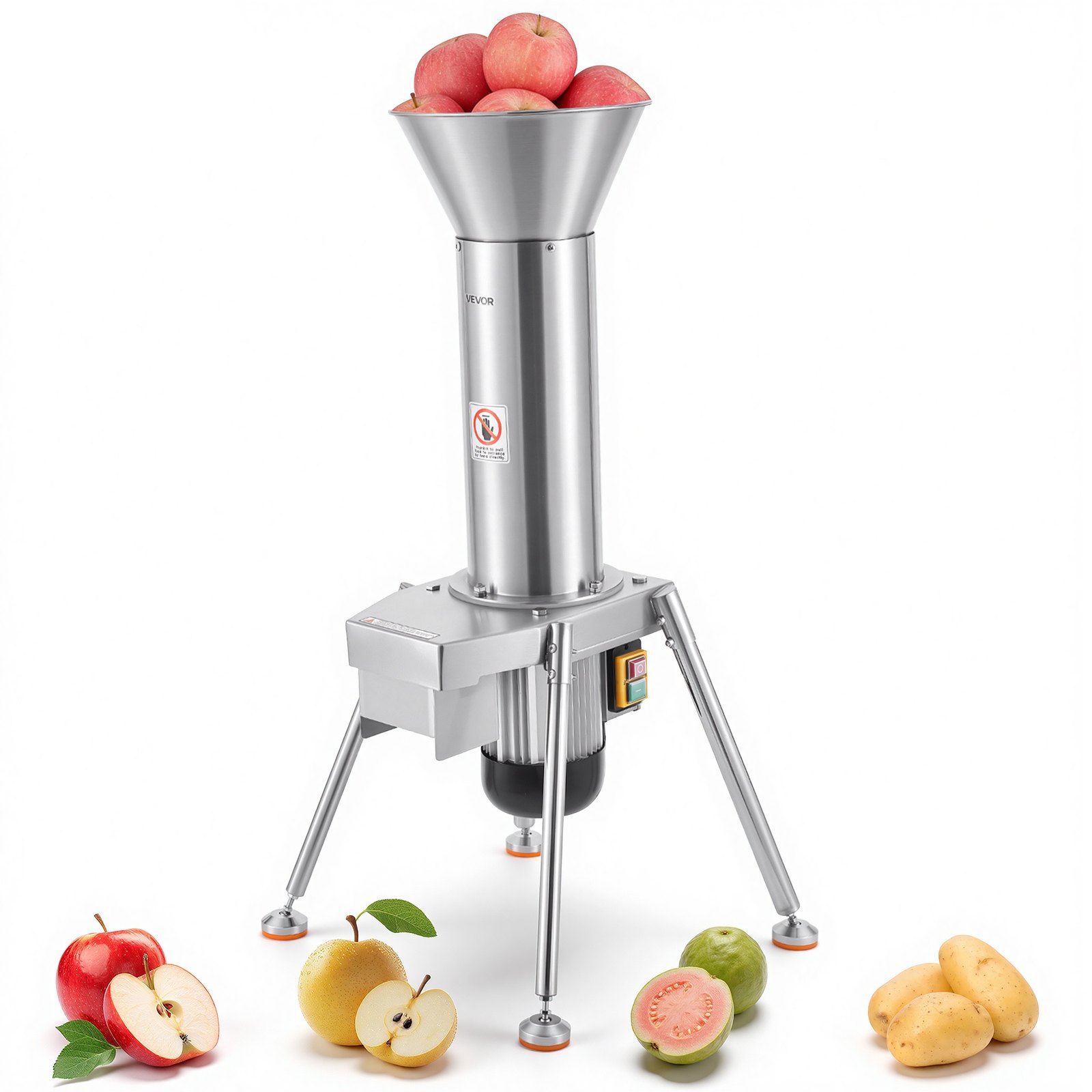 VEVOR 1100W Electric Fruit Apple Crusher, SUS304 Freestanding Crushing Machine, Grinds Whole Apples Up to 80mm Dia, 164 KG/H Capacity, Cider Press for Apples, Pears, Pineapple, Guava, Carrot, Potato