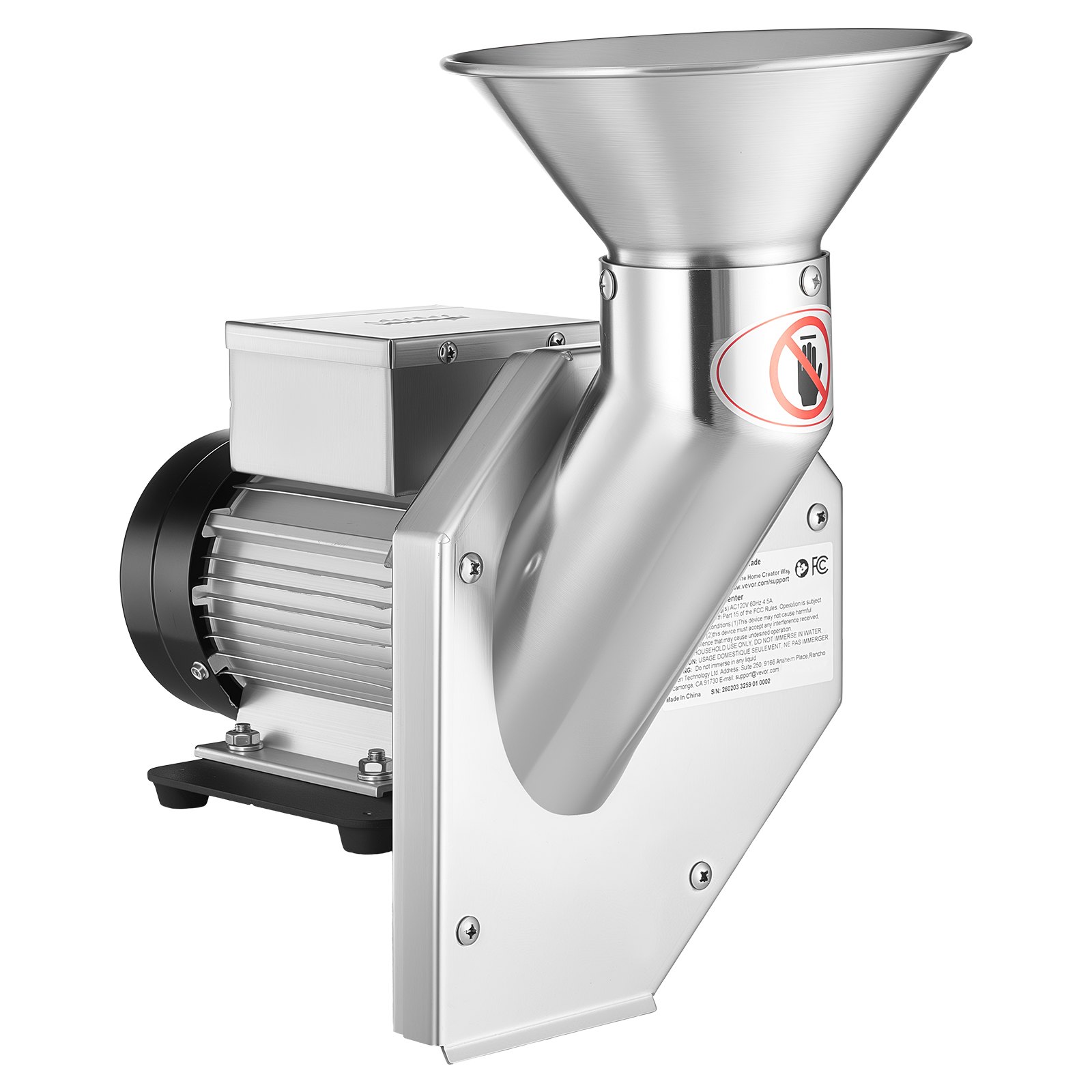 VEVOR 550W Electric Fruit Apple Crusher, SUS304 Desktop Crushing Machine, Grinds Whole Apples Up to 70mm Dia, 60 KG/H Capacity, Cider Press for Apples, Pears, Pineapple, Guava, Carrot, Potato