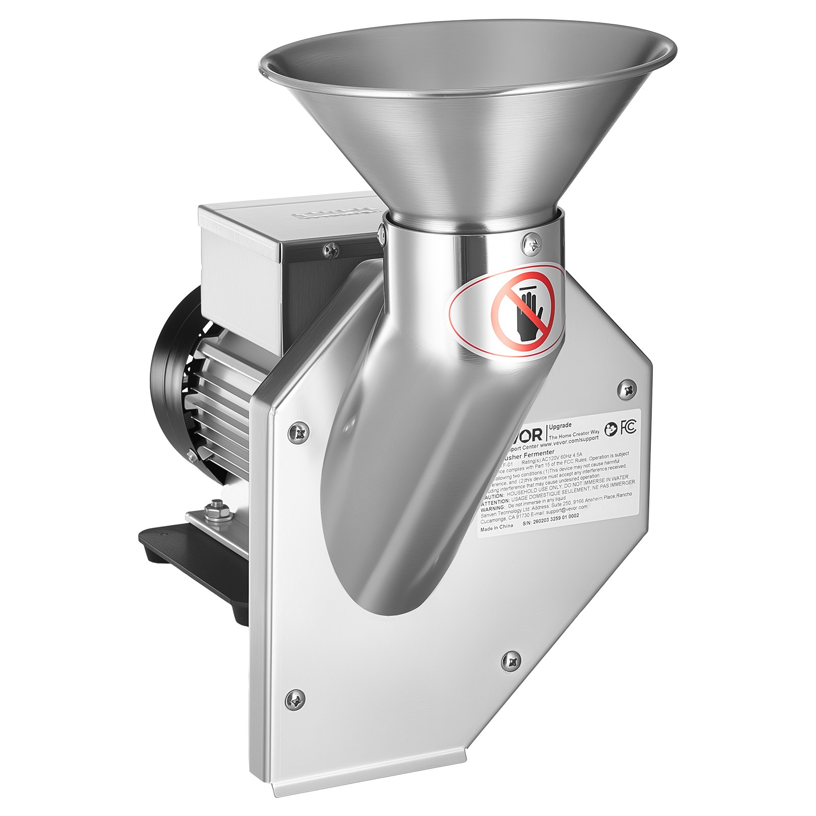 VEVOR 550W Electric Fruit Apple Crusher, SUS304 Desktop Crushing Machine, Grinds Whole Apples Up to 70mm Dia, 60 KG/H Capacity, Cider Press for Apples, Pears, Pineapple, Guava, Carrot, Potato