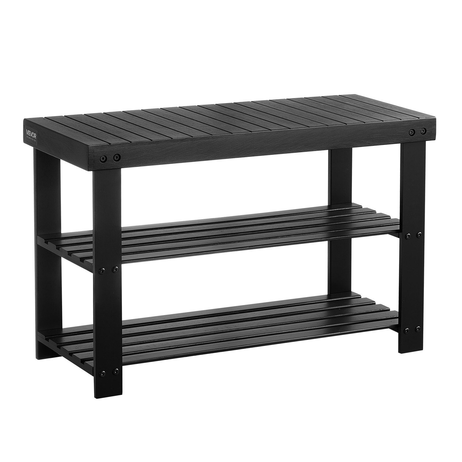 VEVOR Schuhregalbank Schuhbank (703 x 288 x 451 mm), Eingangsbereichsbank aus Bambus, 3-stufiges Schuhregal (130 kg belastbar), für Haustür Flur Wohnzimmer Schlafzimmer Schwarz