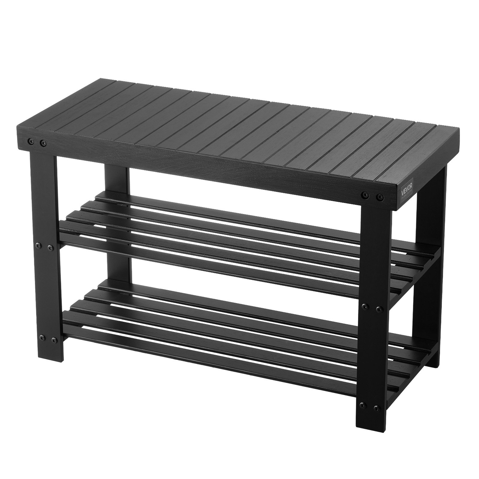 VEVOR Schuhregalbank Schuhbank (703 x 288 x 451 mm), Eingangsbereichsbank aus Bambus, 3-stufiges Schuhregal (130 kg belastbar), für Haustür Flur Wohnzimmer Schlafzimmer Schwarz