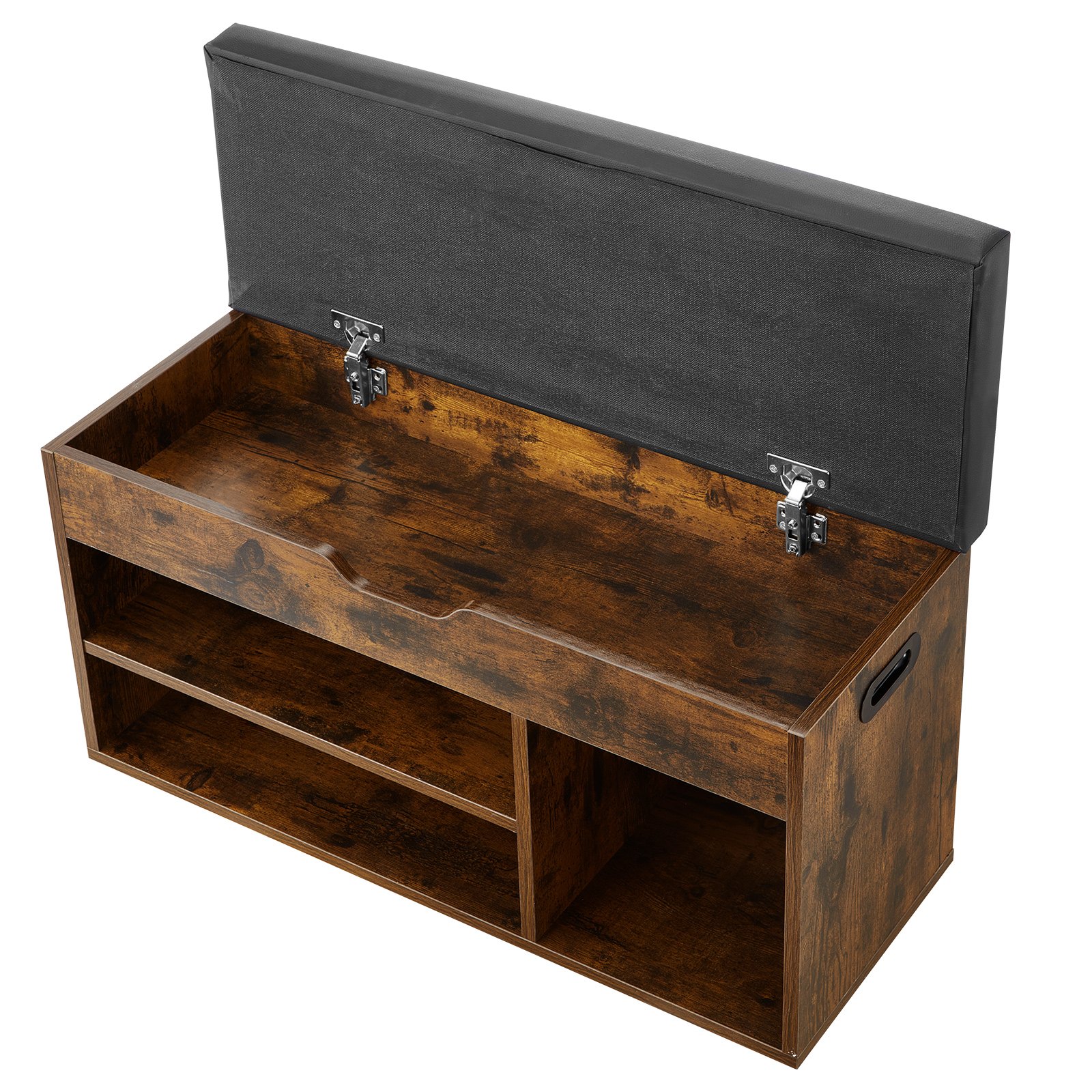 VEVOR Schuhregalbank Schuhbank (805 x 305 x 445 mm), Eingangsbereichsbank mit anhebbarem Stauraum & Polster, Schuhregal mit 3 Fächern (136 kg belastbar), für Haustür Flur Wohnzimmer Schwarz