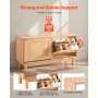 VEVOR Schuhregalbank Schuhbank (100 x 30 x 53 cm), Rattan-ähnliche Eingangsbank mit 2 Klappschubladen, Schuhregal mit 4 Fächern & 2 Rattantüren (136 kg belastbar), für Flur Wohnzimmer Schlafzimmer
