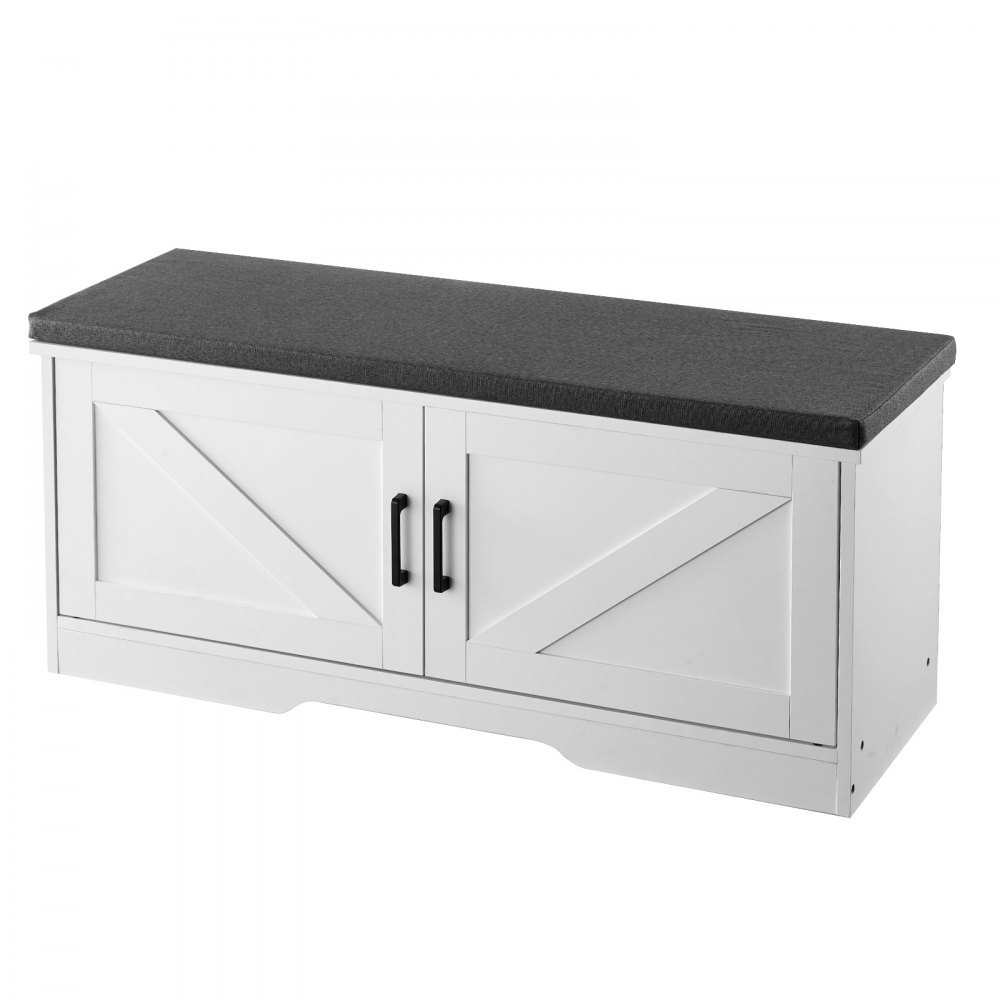 VEVOR Schuhregalbank Schuhbank (1000 x 355 x 460 mm), Eingangsbank mit gepolstertem Sitzkissen & 2 Scheunentüren, Schuhregal (136 kg belastbar), für Flur Wohnzimmer Schlafzimmer Schwarz Weiß
