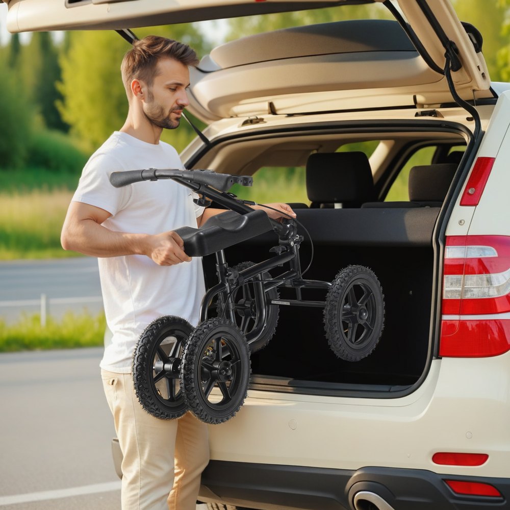 VEVOR Knieroller Knie-Walker aus Karbonstahl mit höhenverstellbarer Lenkstange und Kniepolster 30 cm Geländerad Doppelbremsen, Bein-Rehabilitationsroller für verletzte Knöchel Füße und Knie 160 kg