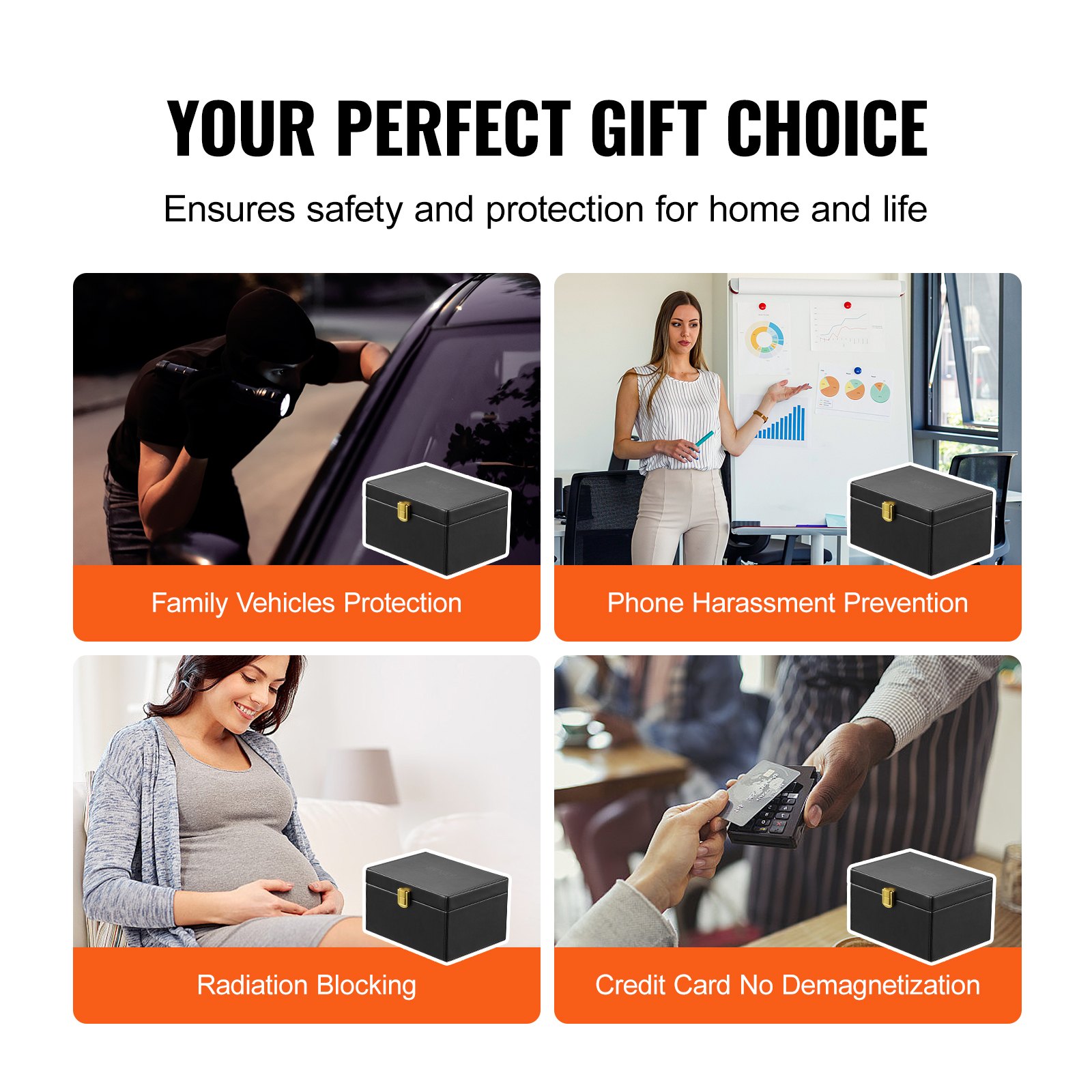 VEVOR  Faraday Box Signalblockierungsbox aus PU-Leder, Schutzschild für schlüssellosen Schlüsselanhänger für WLAN RFID GPS Bluetooth 5G, Diebstahlschutzbox 160 x 130 x 93 mm Schwarz