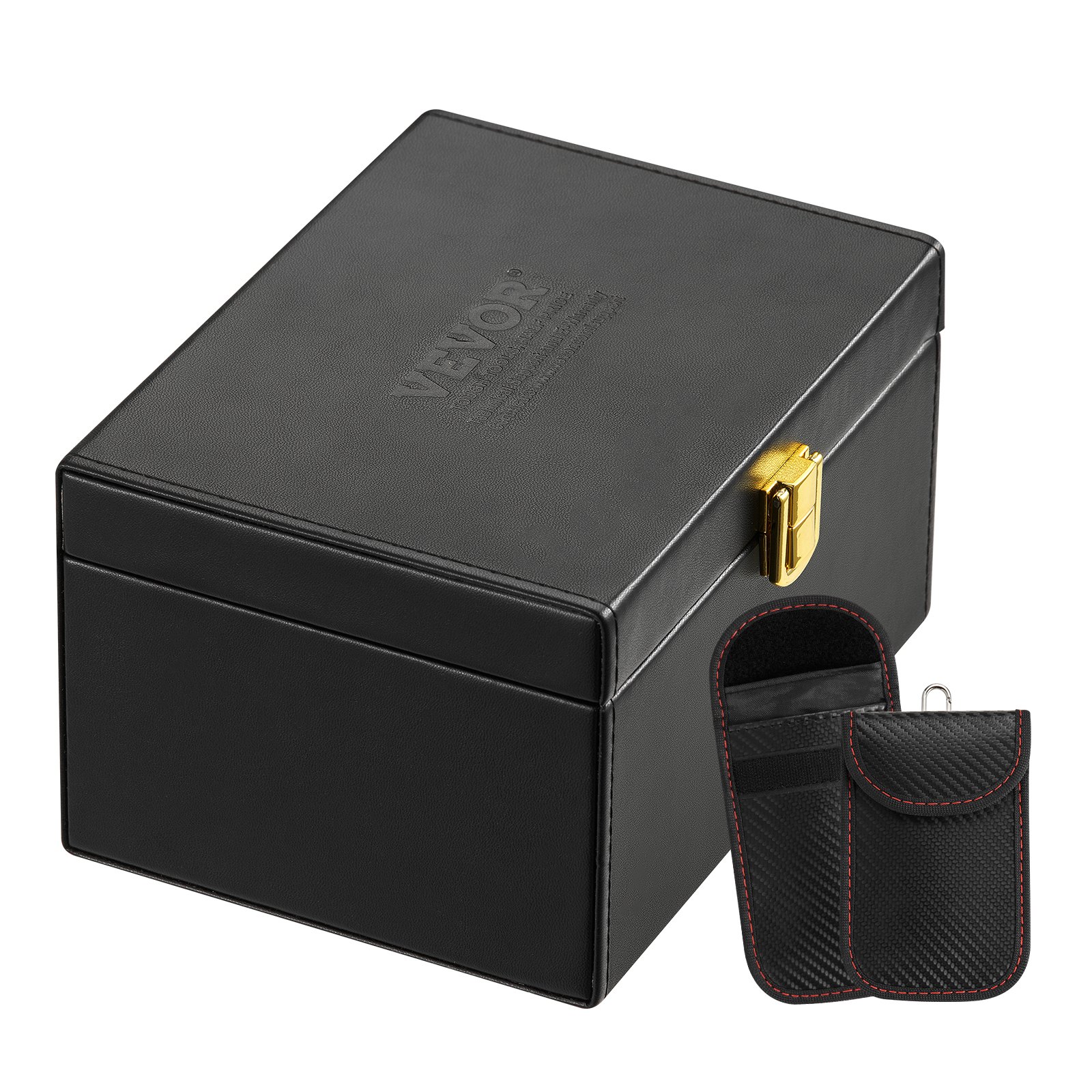 VEVOR Faraday Box Signalblockierungshalterung aus PU-Leder, schlüsselloser Anhänger, Schutzabschirmung mit 2 Schlüsseltaschen Geeignet für WLAN RFID GPS Bluetooth 5G, 160 x 130 x 93 mm Schwarz