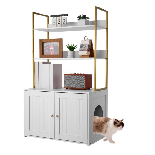 VEVOR Katzenschrank, 700x450x1245 mm, Katzentoilette mit Metallbeinen & 2-stöckigen Lagerregalen, Katzenklo Schrank, Katzenhaus, passend für die meisten Katzentoiletten, für das Wohnzimmer