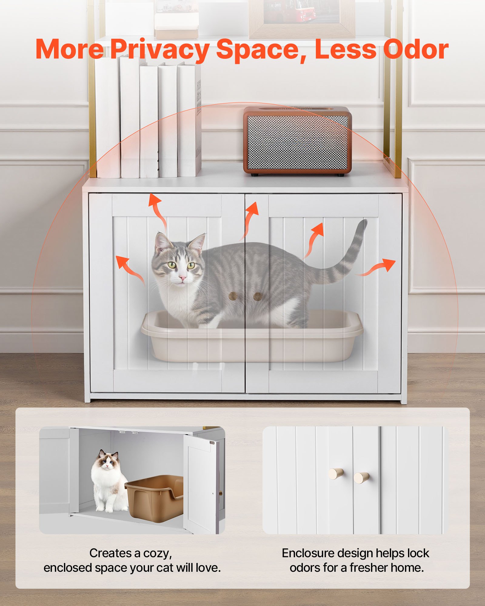 VEVOR Katzenschrank, 700x450x1245 mm, Katzentoilette mit Metallbeinen & 2-stöckigen Lagerregalen, Katzenklo Schrank, Katzenhaus, passend für die meisten Katzentoiletten, für das Wohnzimmer