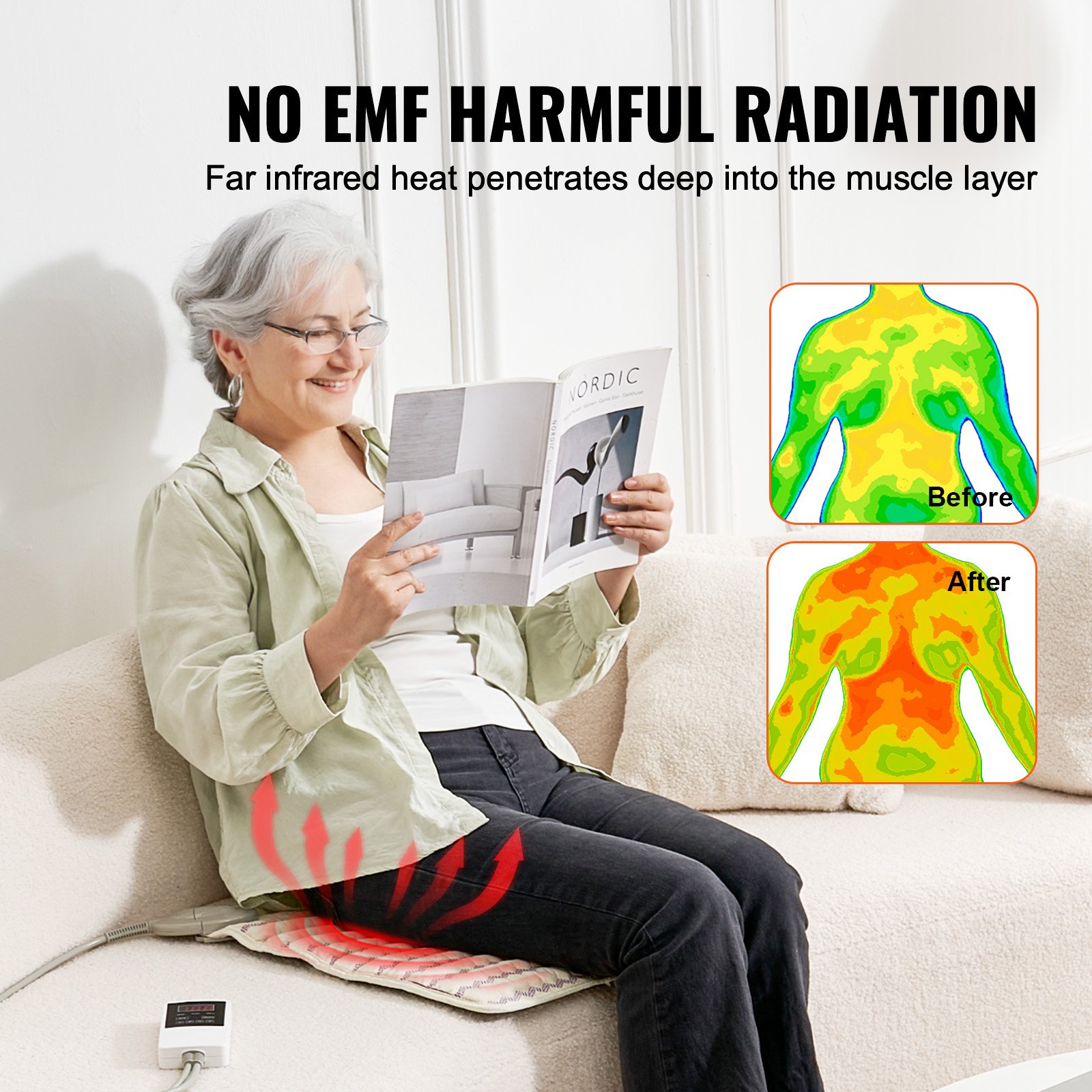 VEVOR Infrared Heat Pad, Therapy Mat made of Amethyst Gemstones with Negative Ions, 39-70 °C Hot Gemstone Mat with 0-720 Minute Timer for Relief of Back and Hip Pain (46 x 46 cm)