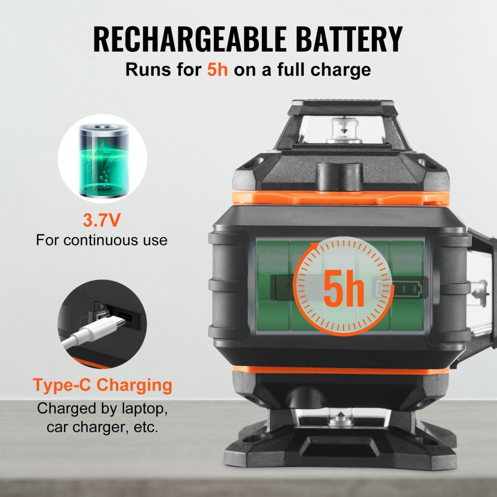 VEVOR Kreuzlinienlaser 30m Lasernivellier Selbstnivellierend Linienlaser 520nm±10nm Laserwellenlänge Baulaser ±0,28cm bei 10m Kreuzlaser ±3° Staub- & Wasserdicht inkl. Lithiumbatterie Typ-C-Leitung