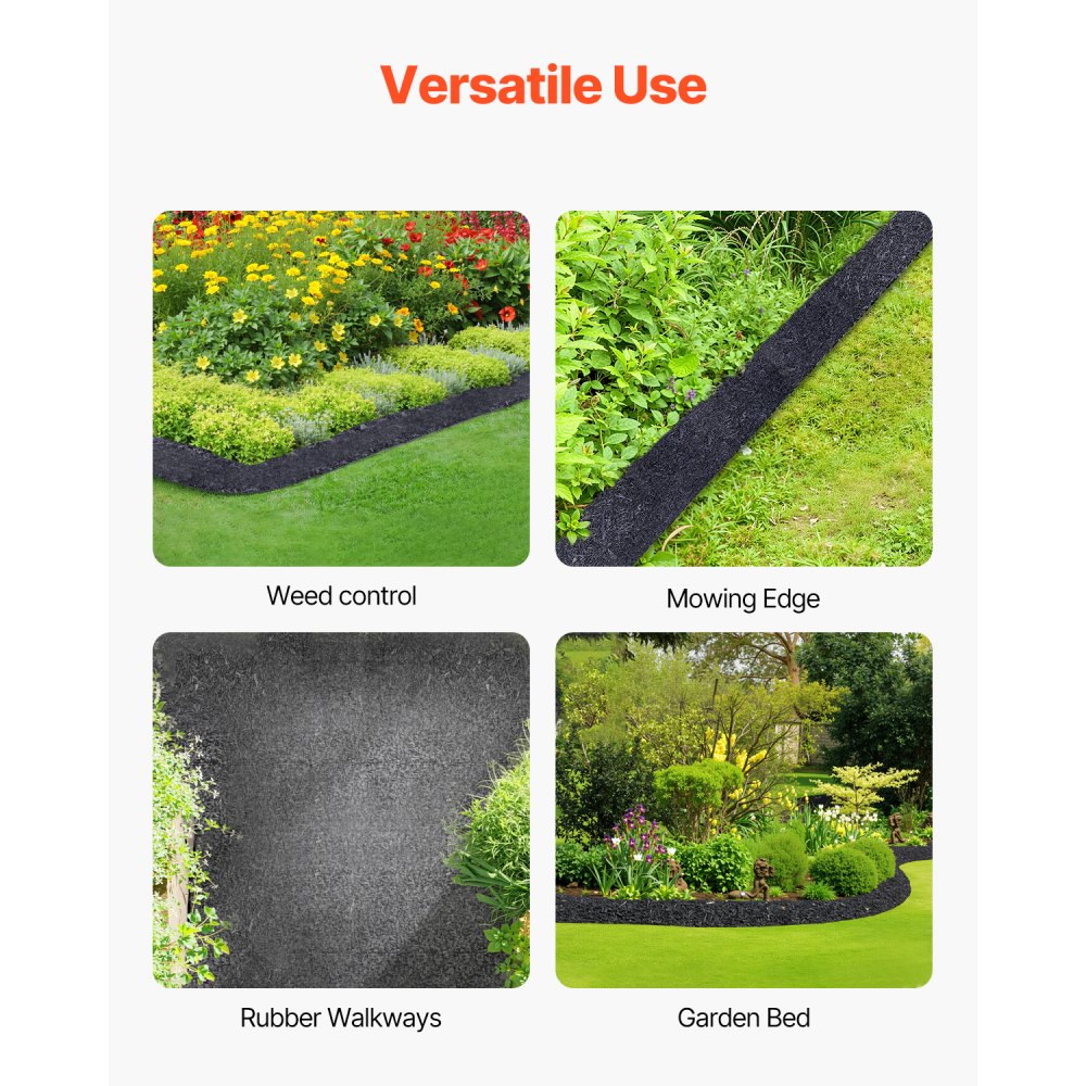 VEVOR Gummimulchrolle 18 mm, Gummimulchmatte 3 x 0,11 m, permanenter Gummiweg, schwarze Mulch-Gartenbegrenzung, Unkrautmatte, Unkrautvlies für Pflanzen, Gemüse & Blumen, Gartenbarriere