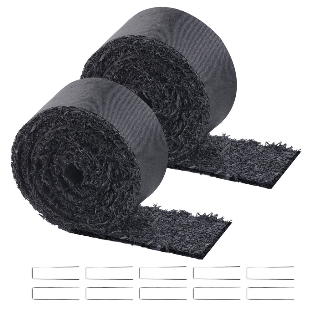 VEVOR Gummimulch, 2er-Set Gummimulchmatte 3x0,11 m, permanenter Gummiweg, schwarze Mulch-Garteneinfassung für Pflanzen, Unkrautmatte Gemüse und Blumen, Unkrautvlies Gartenbarriere