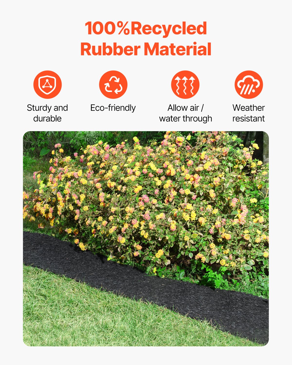 VEVOR Rubber Mulch, 2-pack rubber mulch mat 3x0.11 m, permanent rubber path, black mulch garden edging for plants, weed mat for vegetables and flowers, weed barrier fabric for gardens