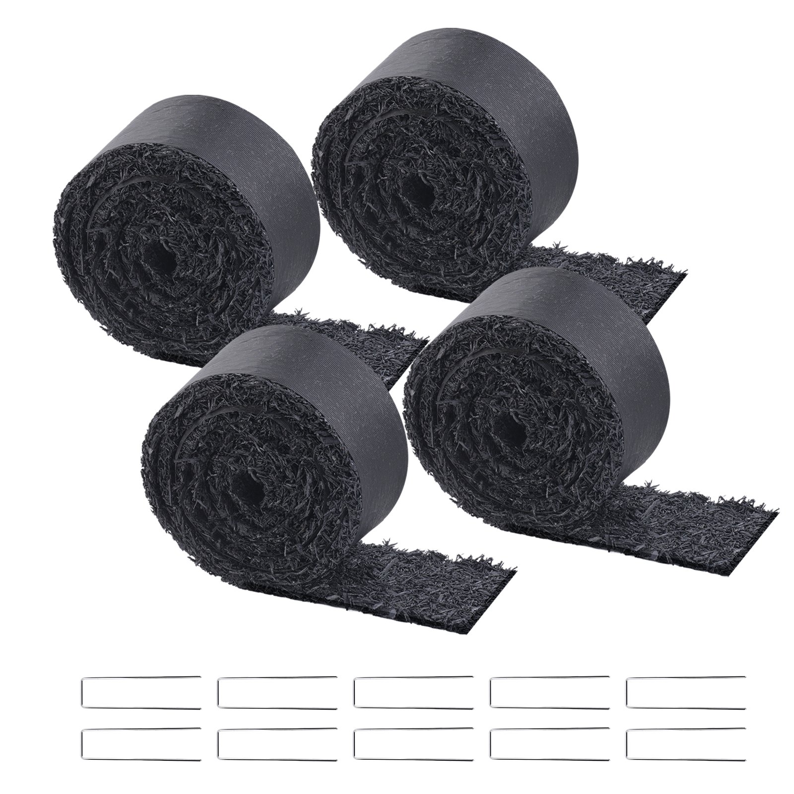 VEVOR Gummimulch, 4er-Set Unkrautmatte 3x0,11 m, permanenter Gummiweg, schwarze Mulch-Garteneinfassung, Gartenvlies, Unkrautvlies für Pflanzen, Gemüse und Blumen, Gartenbarriere