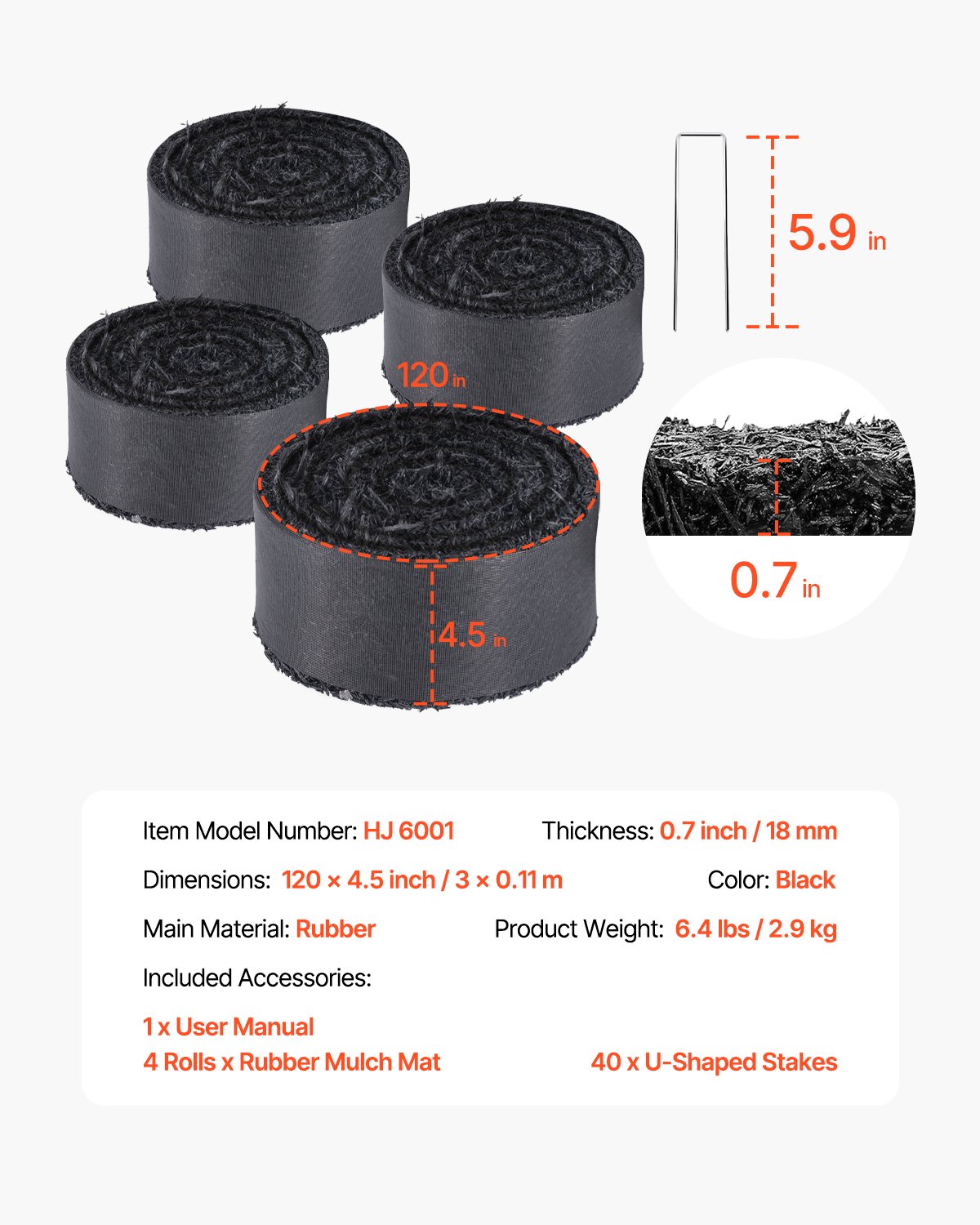 VEVOR Rubber Mulch, 4-pack Weed Control Mat 3x0.11 m, Permanent Rubber Path, Black Mulch Garden Edging, Garden Fleece, Weed Control Fabric for Plants, Vegetables and Flowers, Garden Barrier