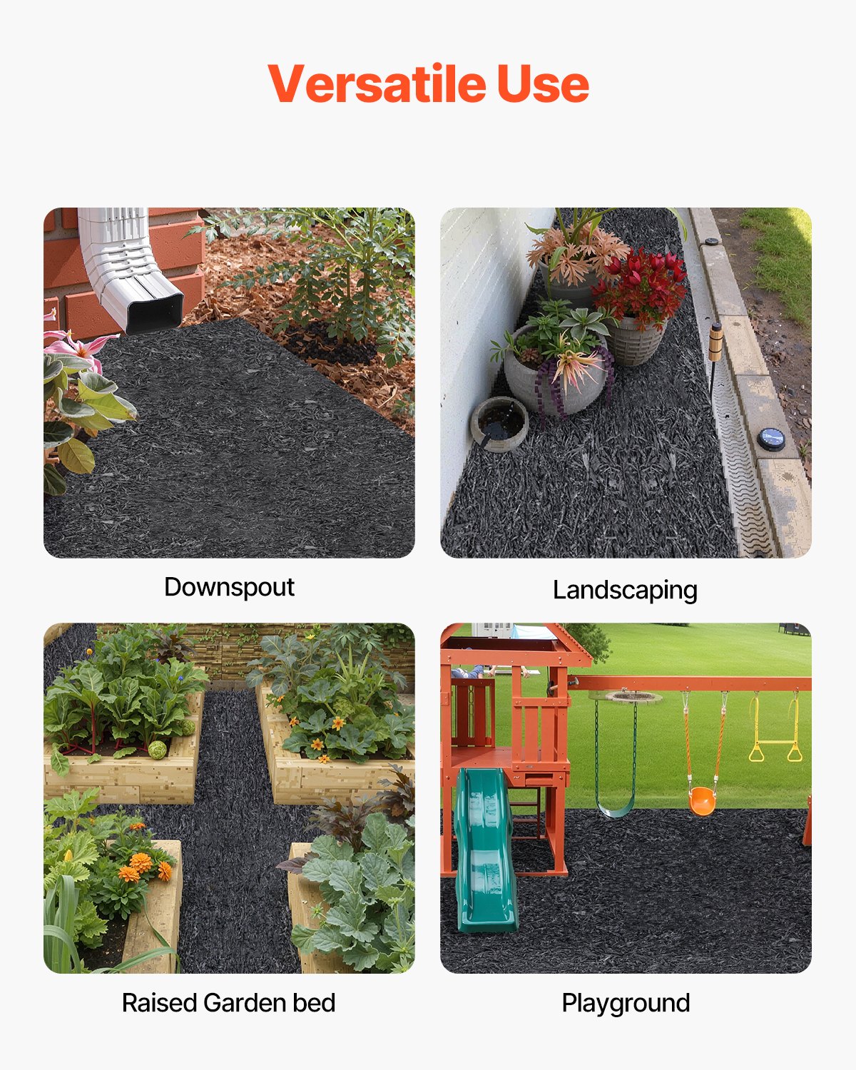 VEVOR Rubber Mulch 2.44 x 0.56 m, Rubber Mulch Mat, Permanent Rubber Path, Natural-Looking Black Mulch Garden Edging, Weed Control Mat for Plants, Vegetables and Flower Gardens