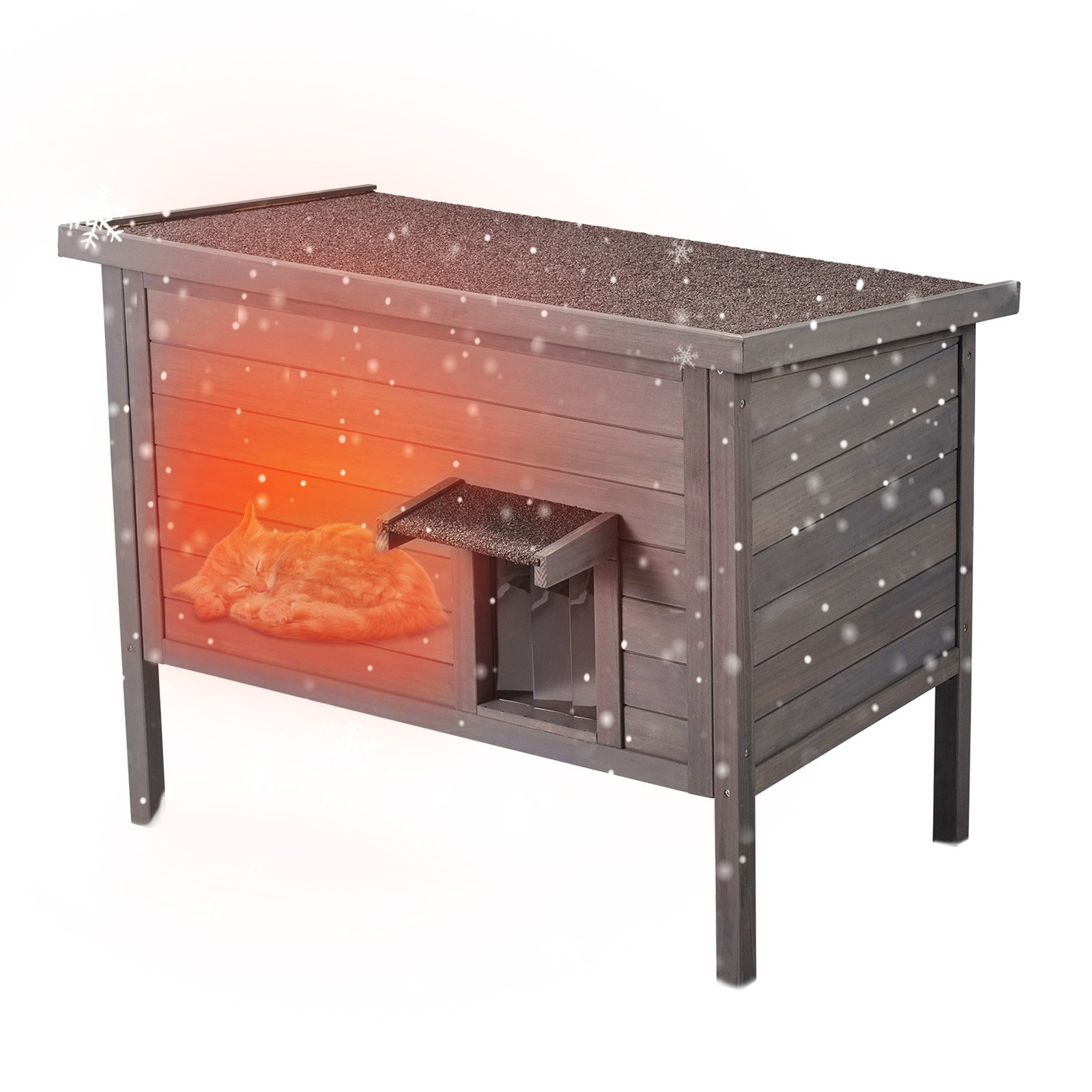 VEVOR Outdoor Cat House, Weatherproof, Shelter for Wild Cats, Multi-Cat/Rabbit House, Wooden Outdoor Cat/Rabbit House, Fully Foam Insulated, Open Roof, PVC Door Flaps, 86.4 cm L x 56.4 cm W x 68.6 cm H