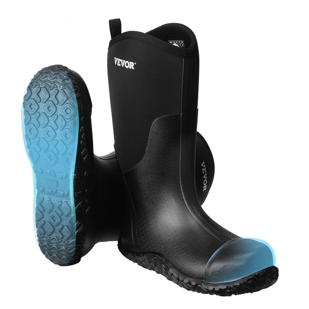 VEVOR Gummistiefel mit Stahlkappe für Herren, Schutzschuhe, wasserdichte Regen-Angelstiefel, rutschfeste Arbeitsschuhe für den Außenbereich, leicht und langlebig, für Bau, Landwirtschaft, Größe 10 US