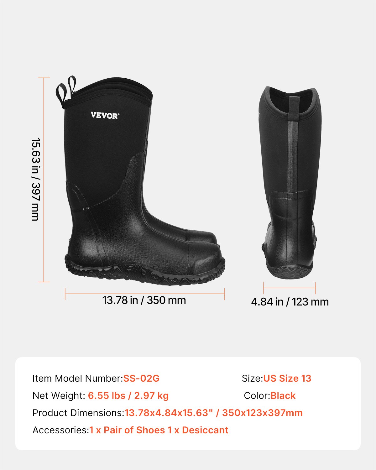 VEVOR Gummistiefel mit Stahlkappe für Herren, Schutzschuhe, wasserdichte Regen-Angelstiefel, rutschfeste Arbeitsschuhe für den Außenbereich, leicht und langlebig, für Bau, Landwirtschaft, Größe 13 US