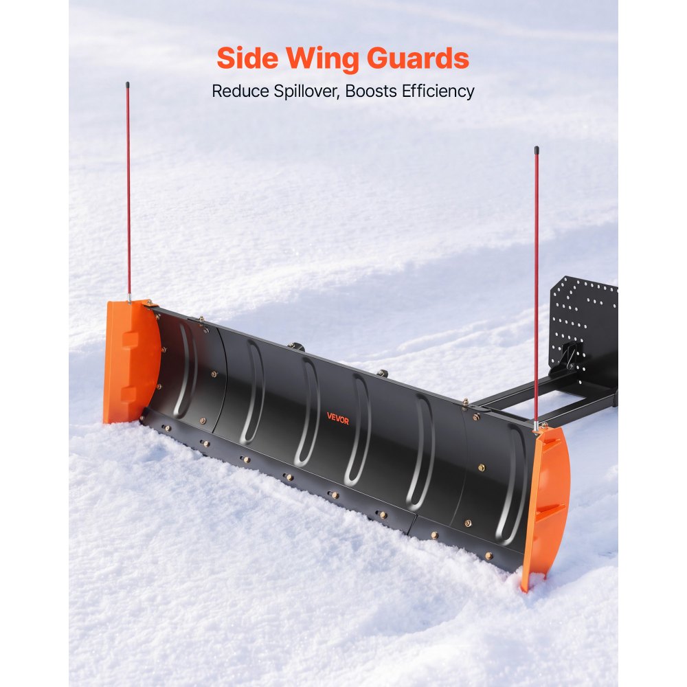 VEVOR Schneeschild 1092 & 1524 mm Breite Schneepflug ATV mit Seitenflügeln, für Meisten ATVs & UTVs Geeignet, Kohlenstoffstahl-Räumschild, Höhen- & Links-Rechtsverstellbar, 3 Montageoptionen, Schwarz