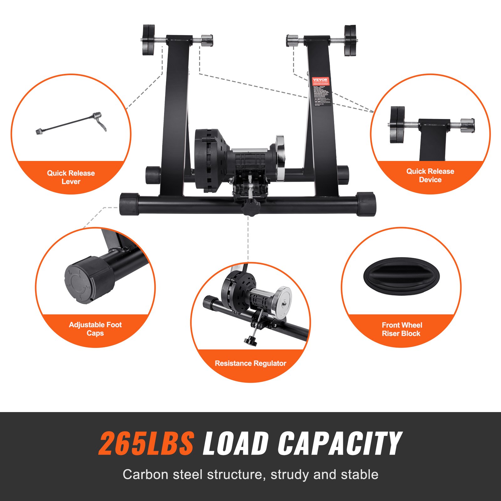 VEVOR Fahrradtrainerständer, Magnetischer Heimtrainerständer für 26-29-Zoll-Räder, Geräuschreduzierender Schwungradmotor, Tragbares Fahrrad für Indoor-Fahrradübungen