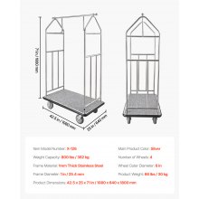 VEVOR Hotelgepäckwagen 362kg Gepäckwagen Kofferwagen Pagenwagen 108x64x180cm
