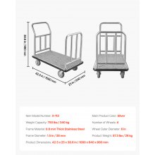 VEVOR Hotelgepäckwagen 340kg Plattformwagen Parkservicewagen 1080x640x980mm