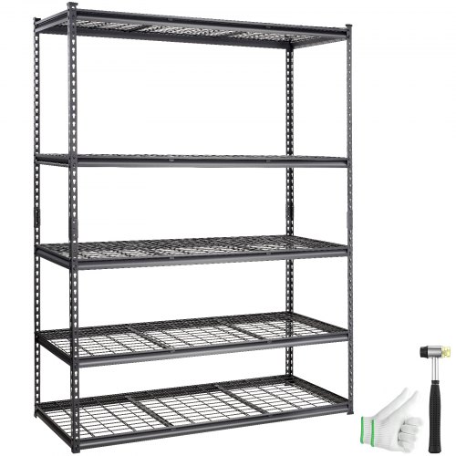 VEVOR Lagerregal 5-stufig verstellbar 907,2 kg Kapazität Garagenregale, Metall-Organizer Drahtregal schwarz 152,4 x 61 x 198,1 cm für Küche, Speisekammer Keller Badezimmer Wäscheschrank