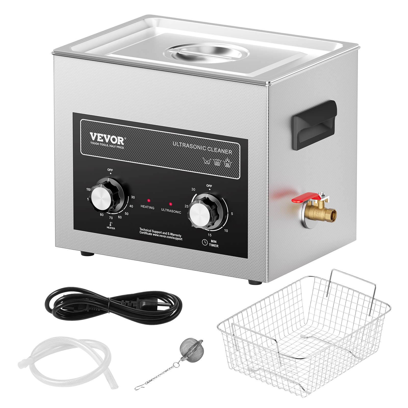 VEVOR 10 L Ultrasonic Cleaner with Heating Timer & Basket, Professional Digital Sonic Cavitation Machine, 240 W Cleaning Machine for Laboratory Tools, Metal Parts, Carburetors, Brass, Car Parts, Engine Parts