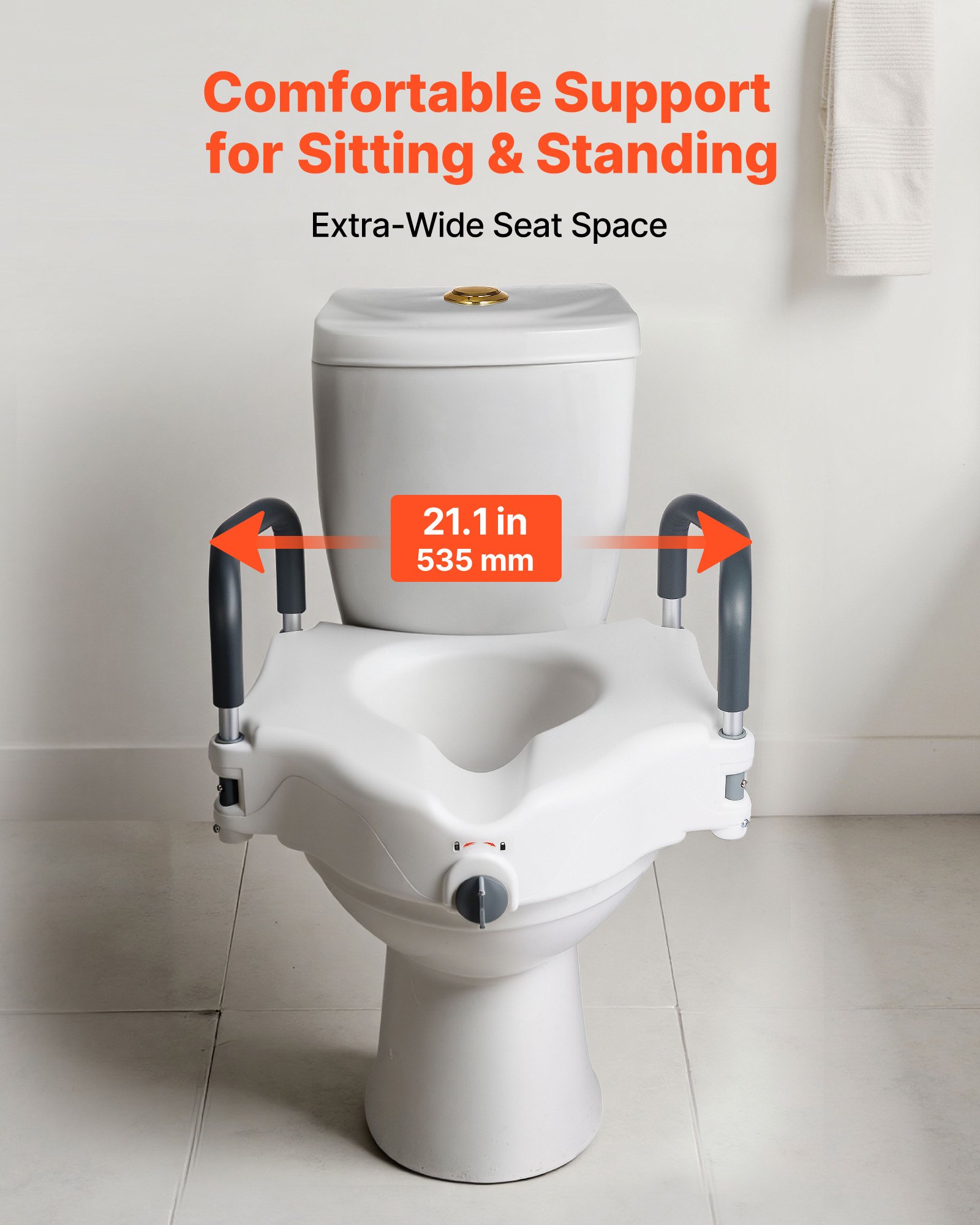 VEVOR Toilettensitzerhöhung Toilettenerhöhung mit gepolsterten Armlehnen & 136 kg Tragkraft & 127 mm Hubhöhe, erhöhter Toilettensitz für ältere Menschen Senioren Behinderte Schwangere