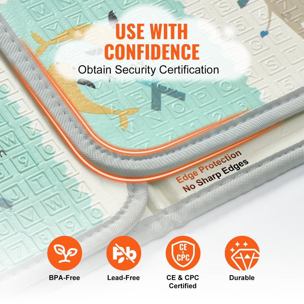 VEVOR Baby-Spielmatte, 180 x 200 cm, extragroße Baby-Krabbelmatte, rutschfeste einteilige Schaumstoff-Baby-Spielmatte, faltbare, wendbare Bodenmatte mit Reisetasche, wasserdichte Aktivitäts-Spielmatte für Babys, Kleinkinder