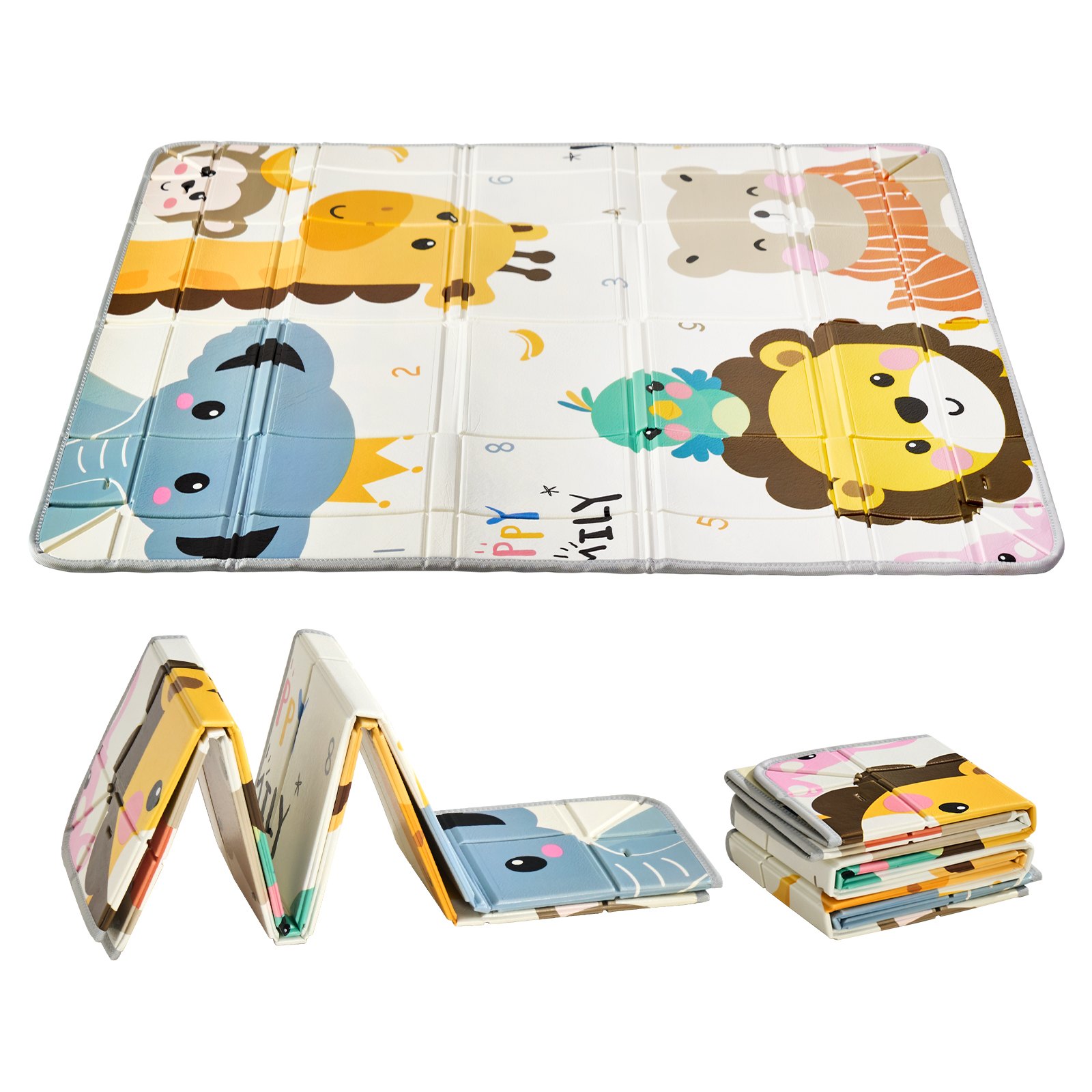 VEVOR Baby-Spielmatte, 149,9 x 180,3 cm, Baby-Krabbelmatte, rutschfeste einteilige Schaumstoff-Baby-Spielmatte, faltbare, tragbare, wendbare Bodenmatte mit Reisetasche, wasserdichte Aktivitätsspielmatten für Babys, Kleinkinder, Säuglinge