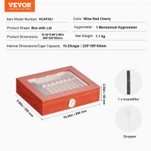 VEVOR 25 Zigarren Humidor Glasstop Zeder Zigarren Aufbewahrungsbox 260x220x65mm