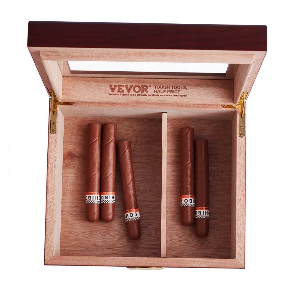 VEVOR Zigarren-Humidor, Humidor-Box mit Glasdeckel, Handgefertigte Zigarren-Schreibtischbox aus Spanischem Zedernholz, Zigarren-Aufbewahrungsbox mit Luftbefeuchter & Trennwand, für 30–50 Zigarren