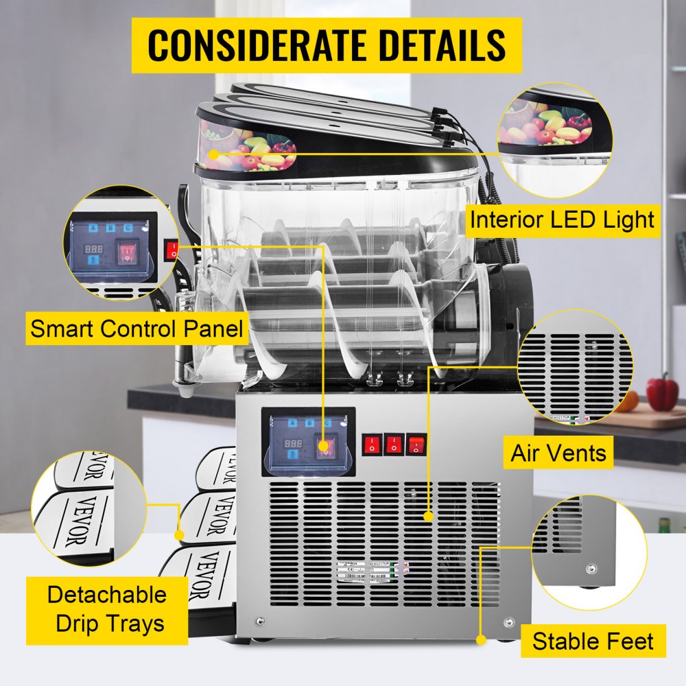 12l Drei-tanks Slusheis Maschine Eismaschine Eisbearbeitung Matsch Eismaschine 900w Kommerziell