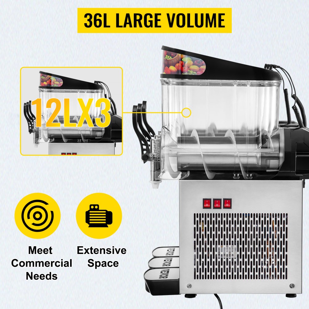 VEVOR 3X12L Slusheis Maschine Slush Eismaschine Slushmaschine 595x545x700mm