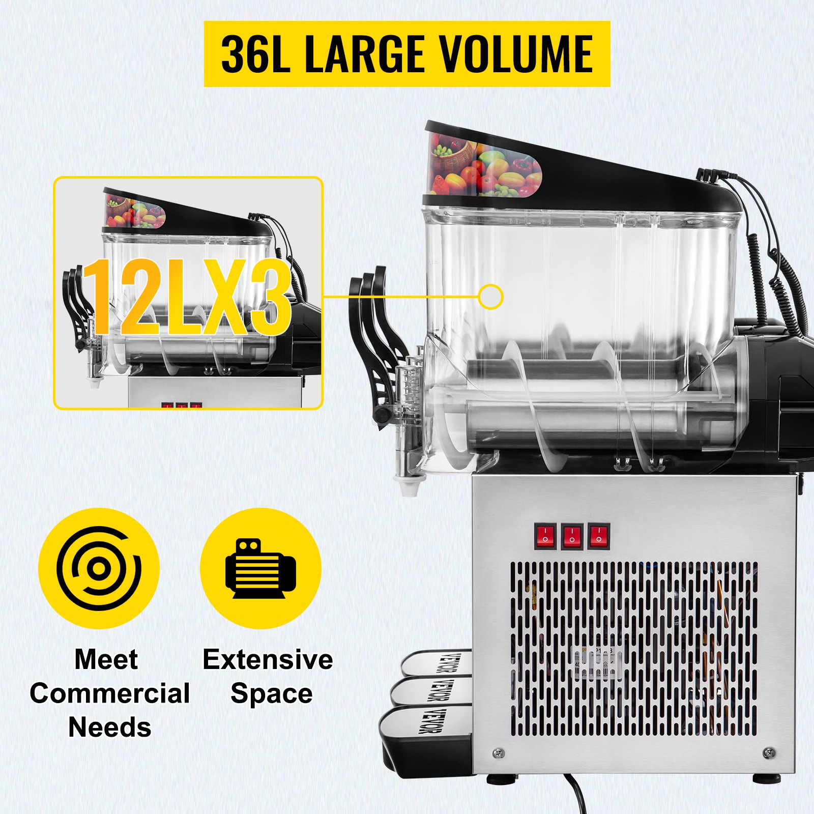 VEVOR 3X12L Slusheis Maschine Slush Eismaschine Slushmaschine 595x545x700mm