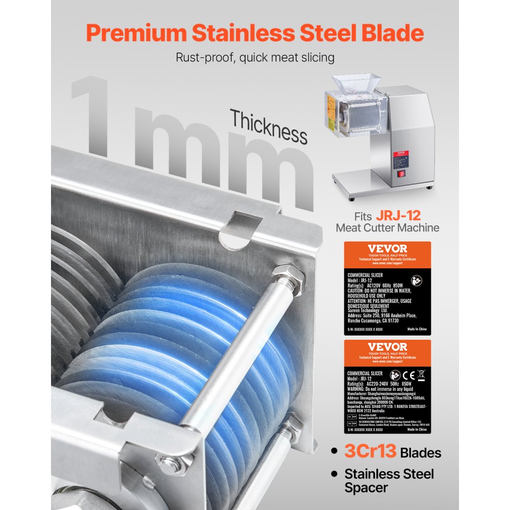VEVOR 86 mm blade for commercial meat slicer, a blade set for SJY-DQ90 meat slicer, stainless steel cutter slicer blade set (7 mm cutting thickness) for boneless meat