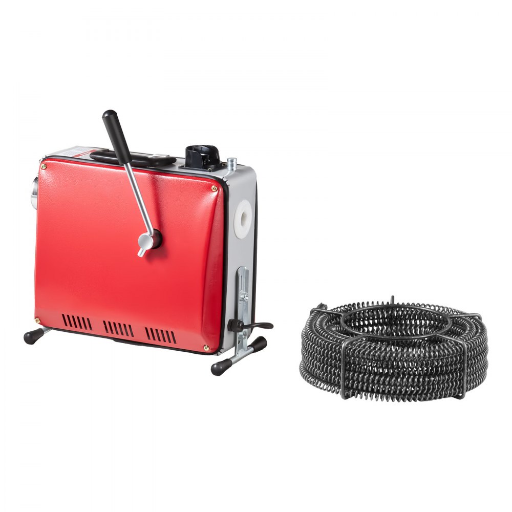 VEVOR Elektrische Rohrreinigungsmaschine, 500 W, 1400 U/min, Abflussreiniger, 20 m x 16 mm & 5 m x 9,5 mm Federkabel, 0,4 m x 16 mm flexible Feder & 8 Schneider, für Rohre mit 50–110 mm Durchmesser