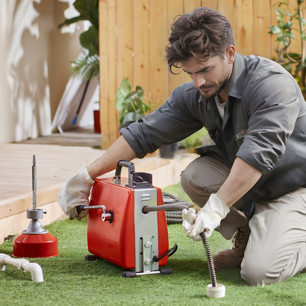 VEVOR Rohrreinigungsmaschine, 66 Fuß x 5/8 Zoll, 250 W elektrische Rohrreinigungsmaschine mit manueller Zuführung – mit 7 Schneidern, 2 Stahlkabeln (66' x 5/8" und 15' x 3/8") und CW/CCW-Steuerung für 1,6" bis 4" Rohre