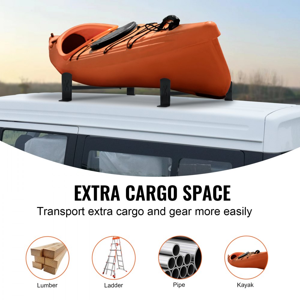 VEVOR Roof Ladder Rack Roof Rail Carrier 2 pcs. 910-1330mm Length Adjustable Truck Rack Roof Carrier 181kg Load Capacity Truck Luggage Racks Aluminum Alloy Rustproof, Drill-Free Mounting