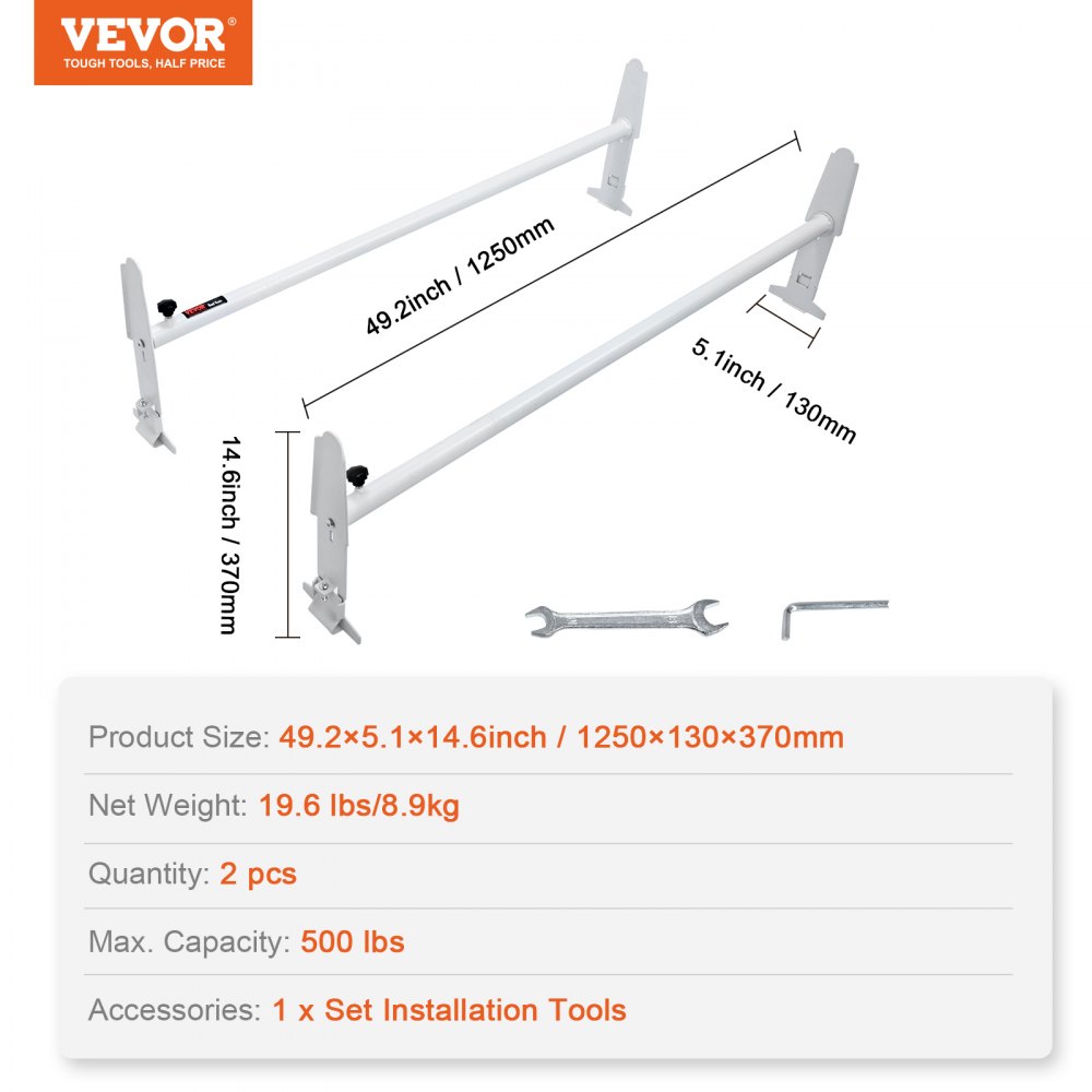 VEVOR Roof Ladder Rack, Roof Rails, 2 Pieces, 1200-2000 mm Length, Adjustable Truck Rack, 160-195 mm Height, 227 kg Load Capacity, Truck Luggage Racks, Aluminum Alloy, Rust and Corrosion Resistant, Roof Rack