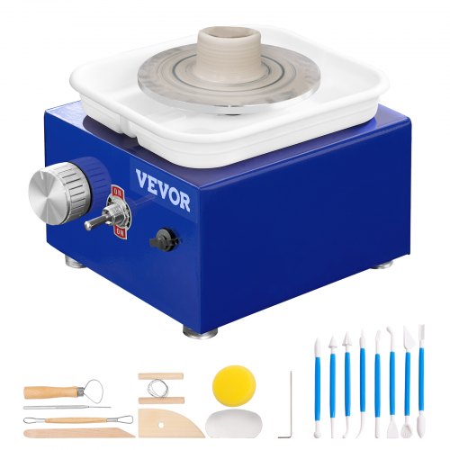 VEVOR Töpferscheibe Keramik Rad Maschine 30 W, Blau Elektrische Töpferscheibe Maschine 10 cm 300 U/min Töpferscheibenmaschine, Formmaschine mit Schürze, Geeignet für Anfänger, Enthusiasten usw.