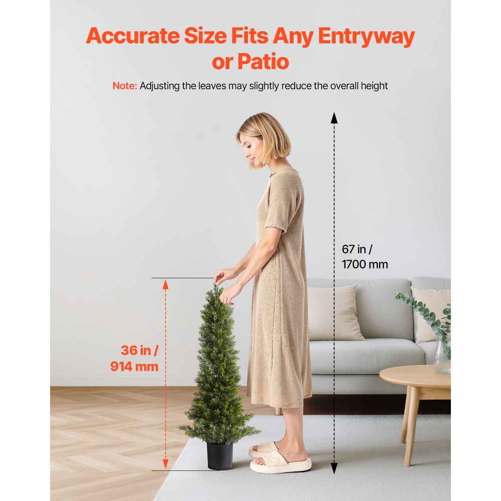 VEVOR Künstliche Formschnitt-Zedernbäume, 2er-Set, 914 mm, Kunstpflanze, Dekopflanze, einfache Montage für Dekoration, Veranda, Außenterrasse, Garten, Balkon, Hinterhof, Innenbereich, Büro
