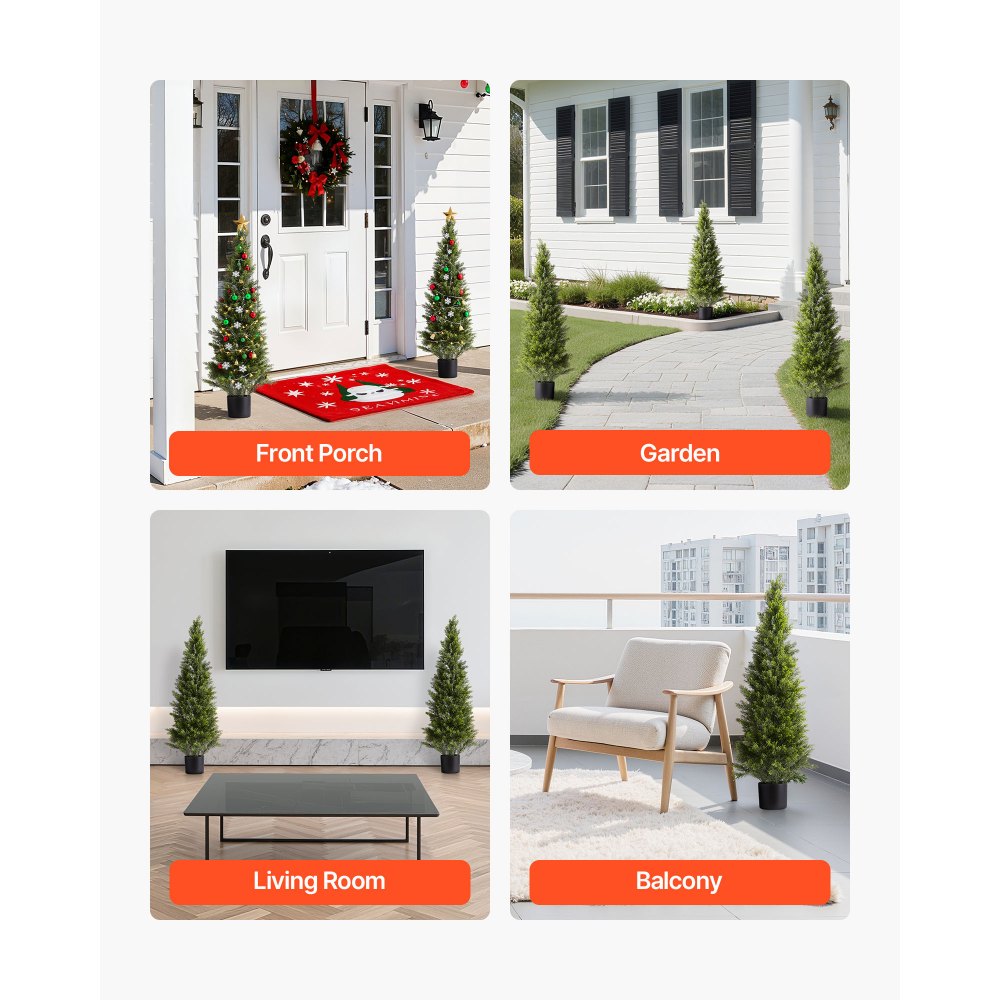 VEVOR Künstliche Formschnitt-Zedernbäume, 2er-Set, 1219 mm, Kunstpflanze, Dekopflanze, einfache Montage für Dekoration, Veranda, Außenterrasse, Garten, Balkon, Hinterhof, Innenbereich, Büro