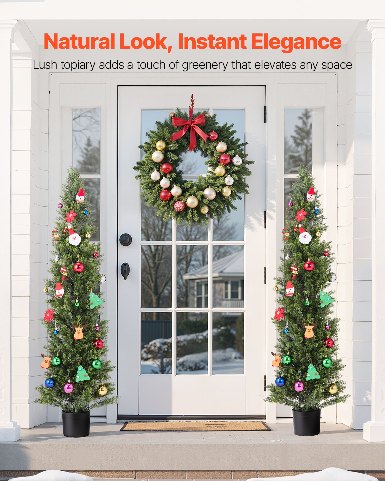 VEVOR Künstliche Formschnitt-Zedernbäume, 2er-Set, 1524 mm, Kunstpflanze, Dekopflanze, einfache Montage für Dekoration, Veranda, Terrasse, Garten, Balkon, Hinterhof, Innenbereich, Büro